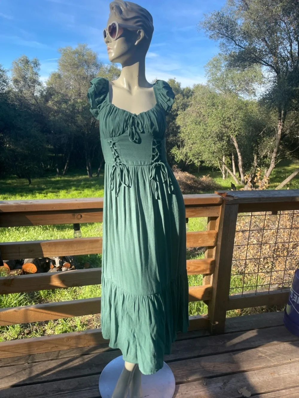 Trixxi Sage Green CottageCore Maxi Dress with Corset Tie and Ruffle Sleeves - Picture 11 of 11
